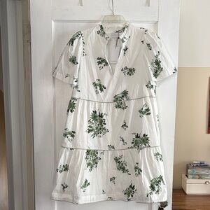 Sugarlips White Dress with Green Floral Design